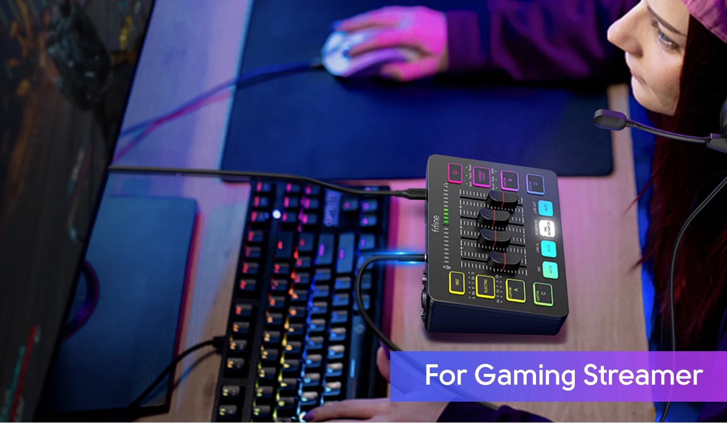 FIFINE Gaming Audio Mixer,Streaming 4-Channel RGB Mixer for Game Voice,Podcast,AmpliGame SC3