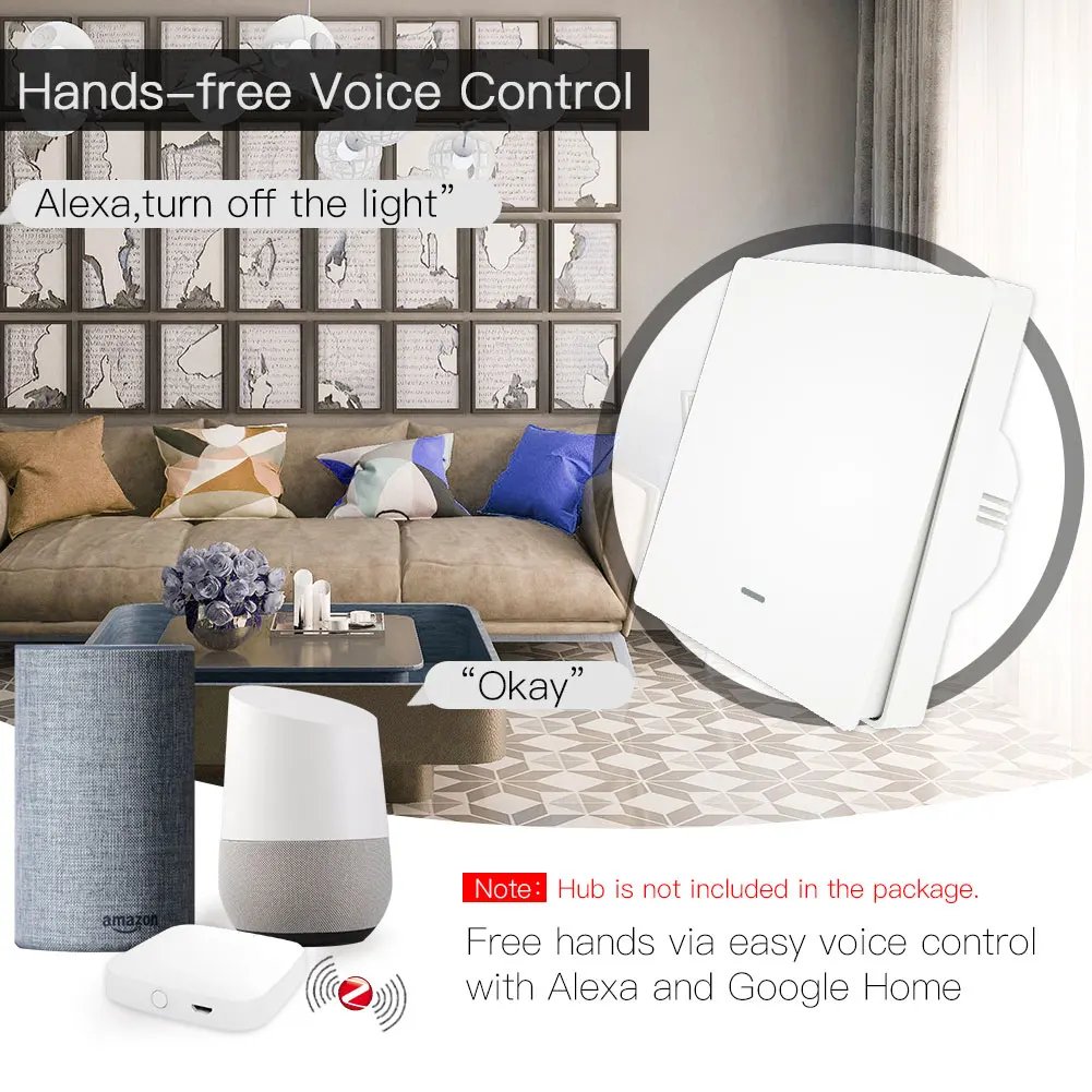 MOES Tuya ZigBee Smart Light Switch No Neutral Wire No Capacitor Needed Smart Life 2/3 Way Works with Alexa Google Home 2mqtt