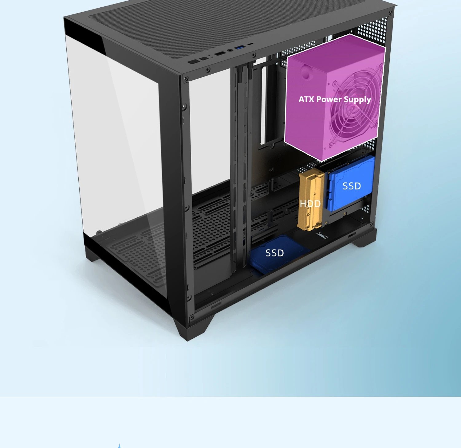 Power Train Dreamland PRO PC Gaming Case ATX MATX ITX Motherboard 360 Water-Cooled Sea View Room Double-Sided Glass Computer Cas