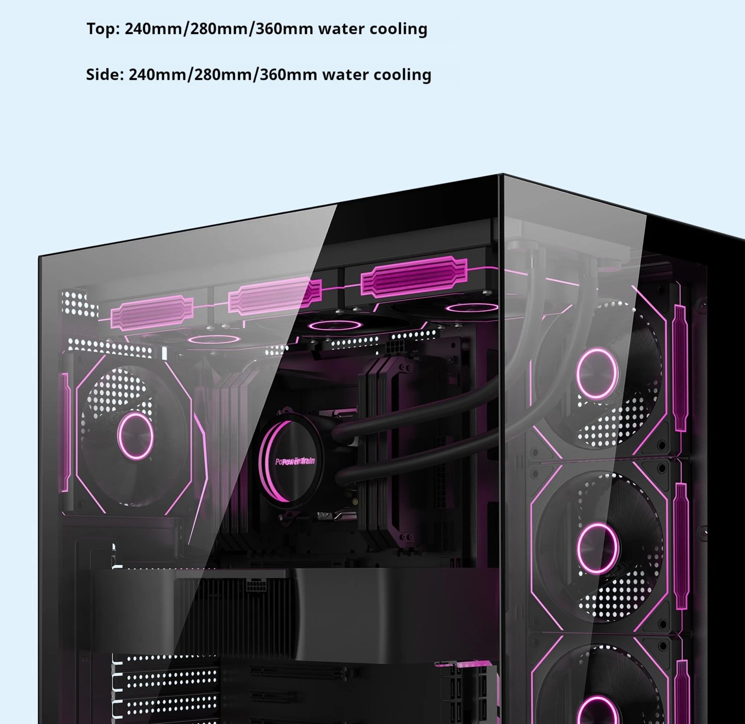 Power Train Dreamland PRO PC Gaming Case ATX MATX ITX Motherboard 360 Water-Cooled Sea View Room Double-Sided Glass Computer Cas
