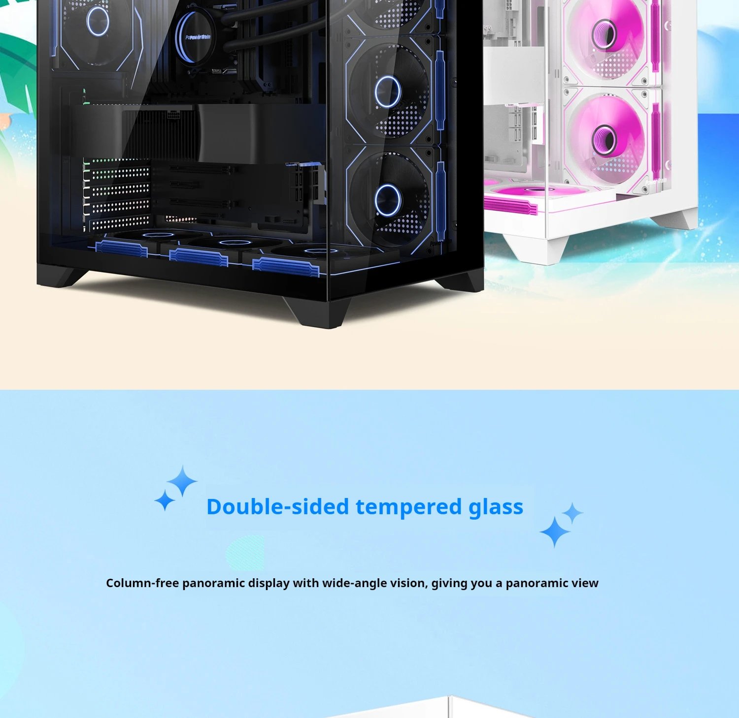 Power Train Dreamland PRO PC Gaming Case ATX MATX ITX Motherboard 360 Water-Cooled Sea View Room Double-Sided Glass Computer Cas