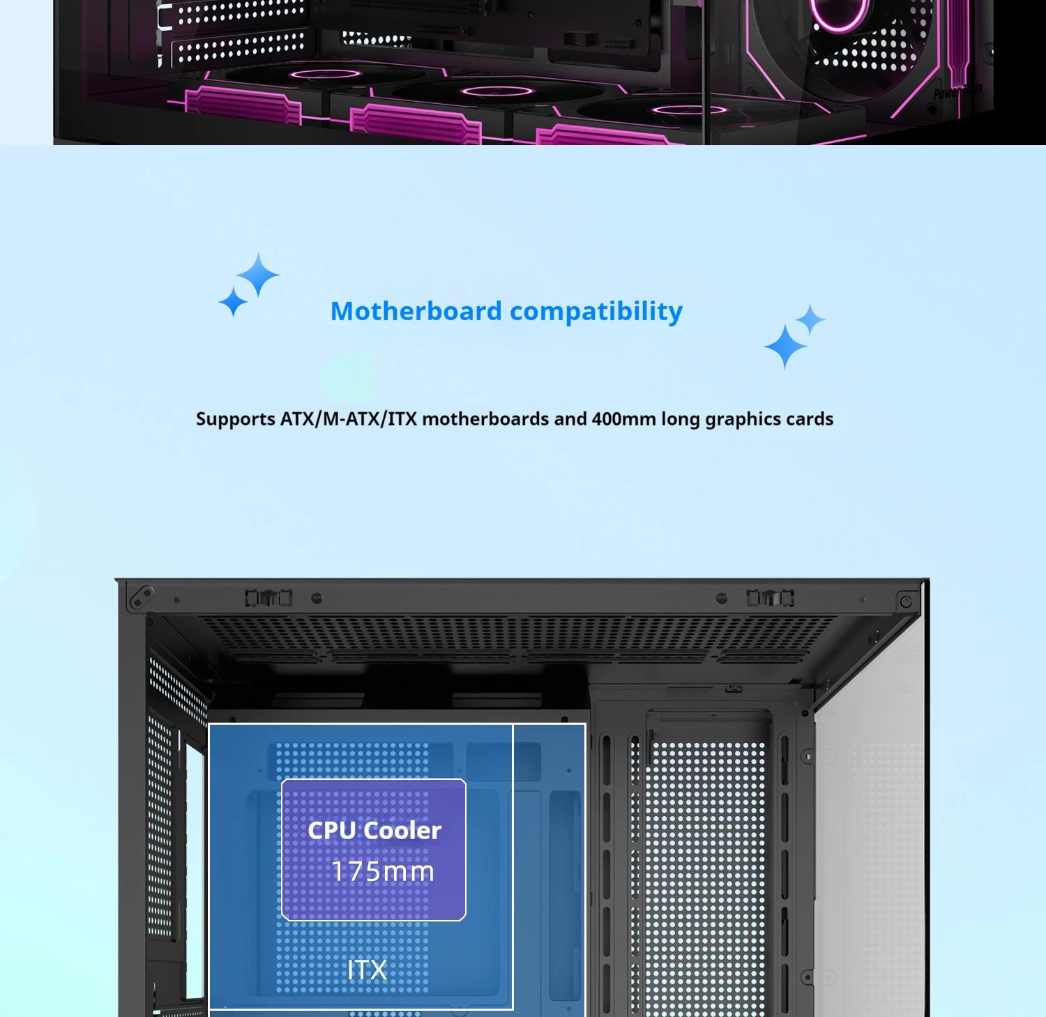 Power Train Dreamland PRO PC Gaming Case ATX MATX ITX Motherboard 360 Water-Cooled Sea View Room Double-Sided Glass Computer Cas