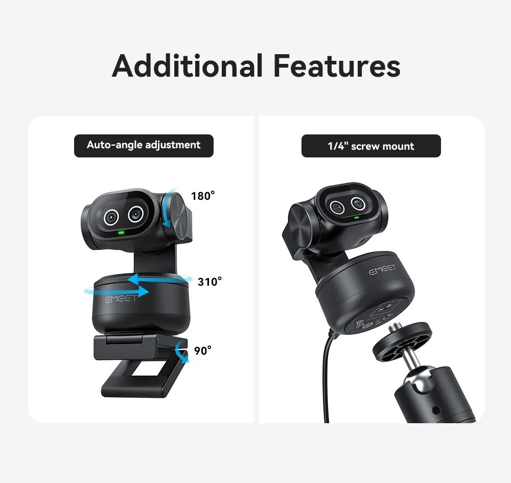 4K Webcam PTZ Web Camera Gesture Control Autofocus AI Tracking Video Camera for Streaming EMEET PIXY Dual-Camera With SonySensor 4K Webcam PTZ Web Camera Gesture Control Autofocus AI Tracking Video Camera for Streaming EMEET PIXY Dual-Camera With SonySensor