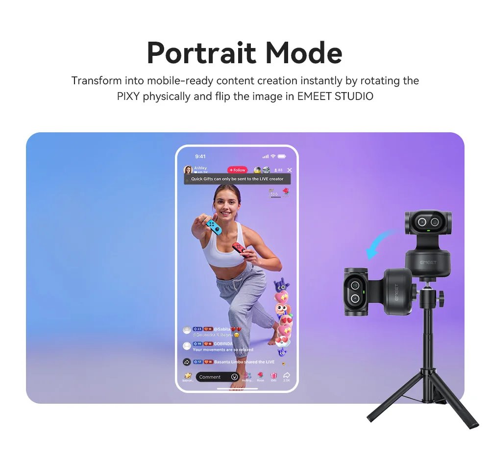4K Webcam PTZ Web Camera Gesture Control Autofocus AI Tracking Video Camera for Streaming EMEET PIXY Dual-Camera With SonySensor 4K Webcam PTZ Web Camera Gesture Control Autofocus AI Tracking Video Camera for Streaming EMEET PIXY Dual-Camera With SonySensor