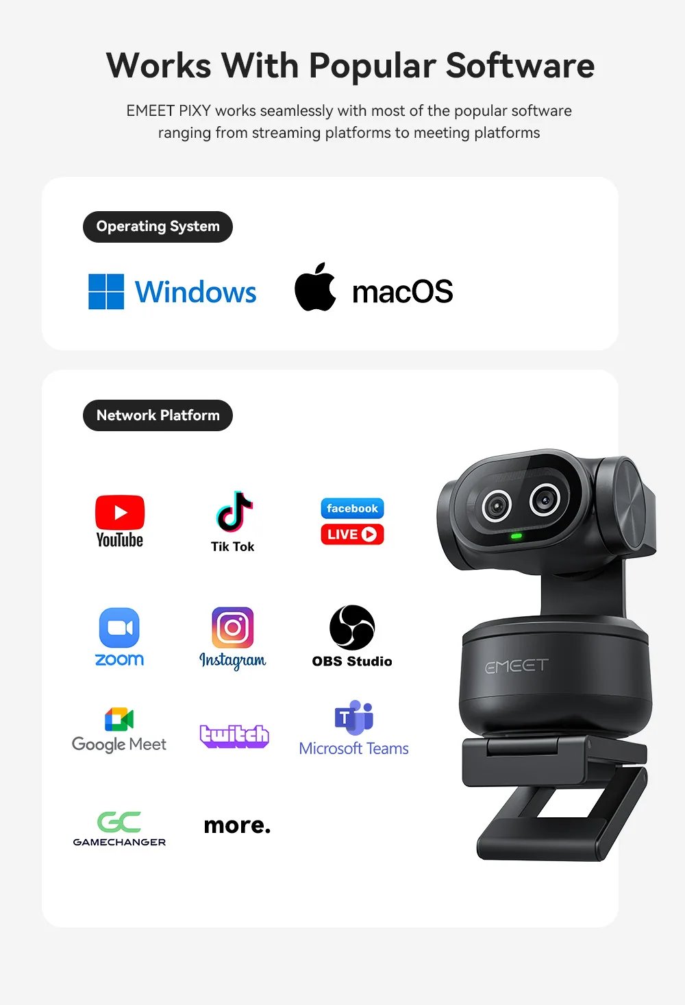 4K Webcam PTZ Web Camera Gesture Control Autofocus AI Tracking Video Camera for Streaming EMEET PIXY Dual-Camera With SonySensor 4K Webcam PTZ Web Camera Gesture Control Autofocus AI Tracking Video Camera for Streaming EMEET PIXY Dual-Camera With SonySensor