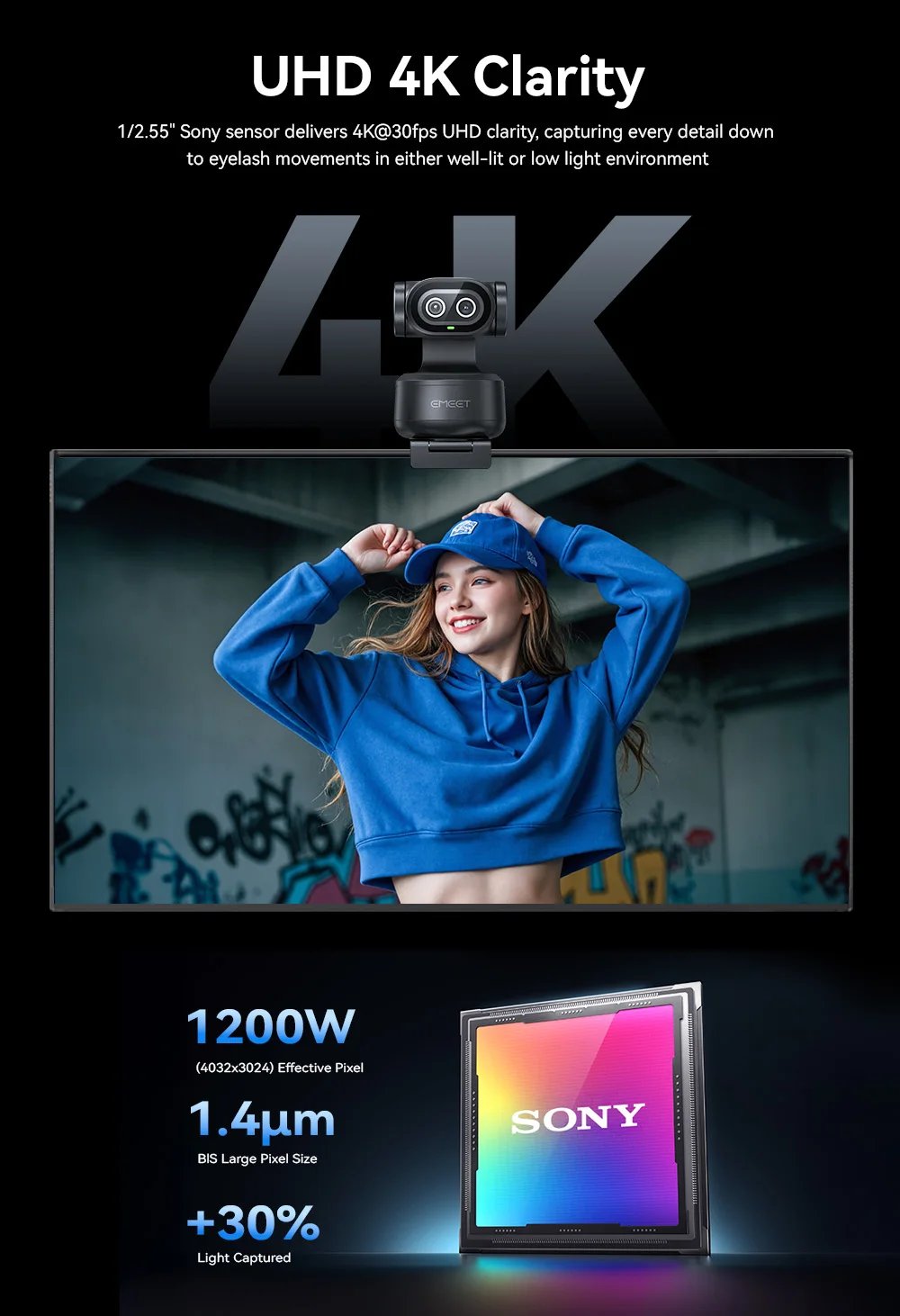 4K Webcam PTZ Web Camera Gesture Control Autofocus AI Tracking Video Camera for Streaming EMEET PIXY Dual-Camera With SonySensor 4K Webcam PTZ Web Camera Gesture Control Autofocus AI Tracking Video Camera for Streaming EMEET PIXY Dual-Camera With SonySensor