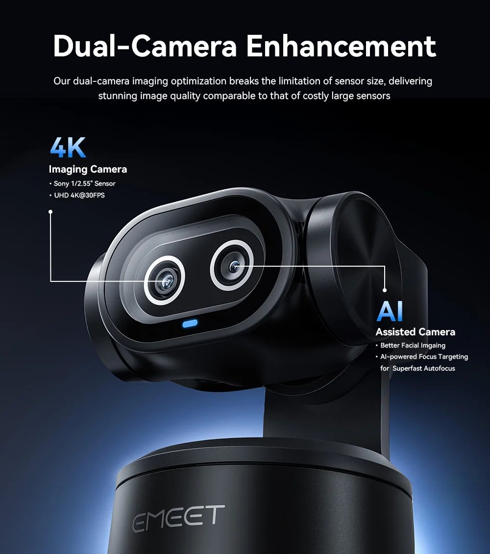 4K Webcam PTZ Web Camera Gesture Control Autofocus AI Tracking Video Camera for Streaming EMEET PIXY Dual-Camera With SonySensor 4K Webcam PTZ Web Camera Gesture Control Autofocus AI Tracking Video Camera for Streaming EMEET PIXY Dual-Camera With SonySensor