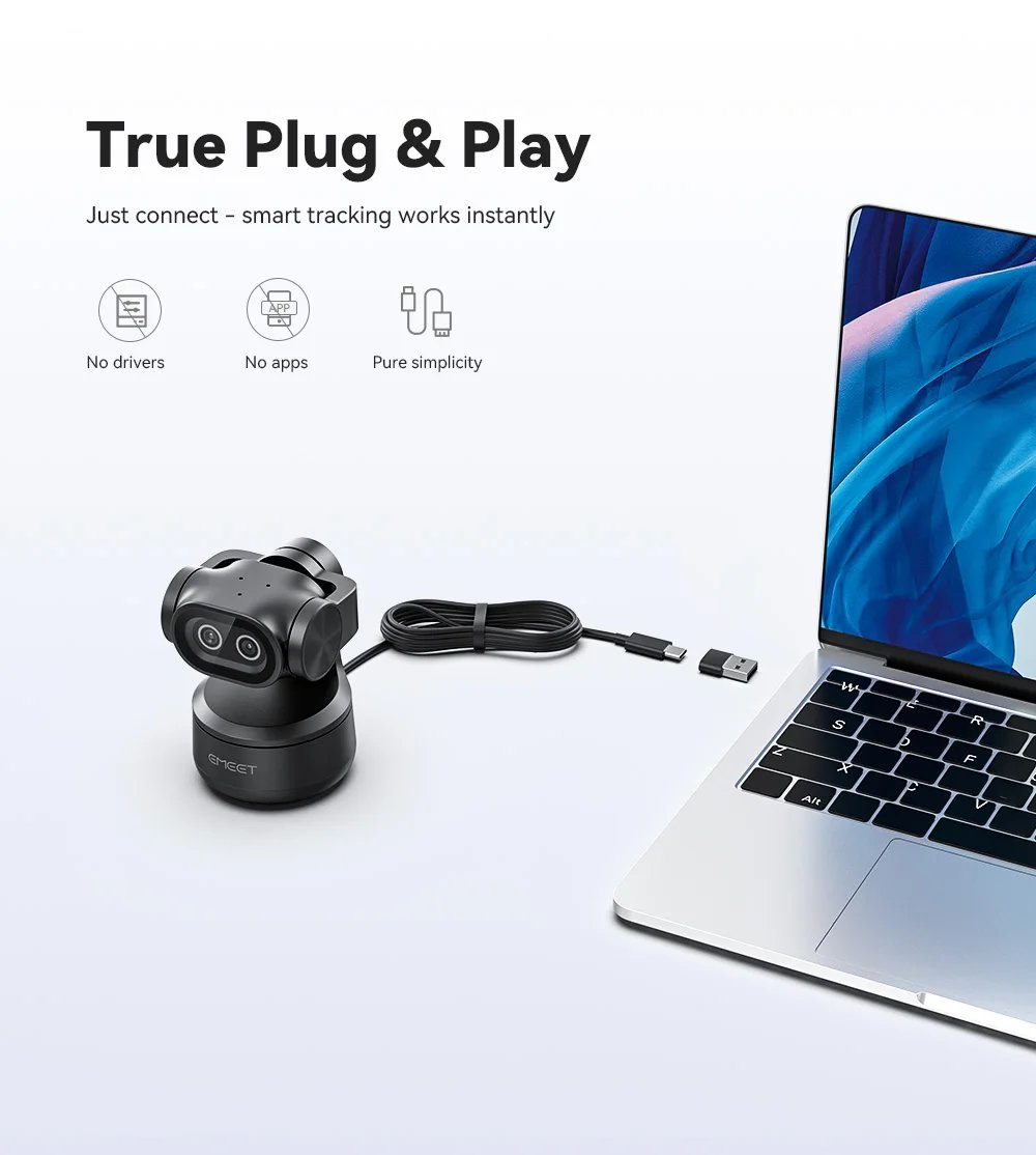 4K Webcam PTZ Web Camera Gesture Control Autofocus AI Tracking Video Camera for Streaming EMEET PIXY Dual-Camera With SonySensor 4K Webcam PTZ Web Camera Gesture Control Autofocus AI Tracking Video Camera for Streaming EMEET PIXY Dual-Camera With SonySensor