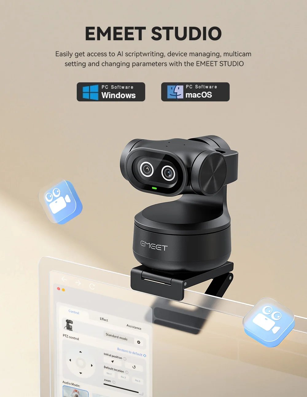 4K Webcam PTZ Web Camera Gesture Control Autofocus AI Tracking Video Camera for Streaming EMEET PIXY Dual-Camera With SonySensor 4K Webcam PTZ Web Camera Gesture Control Autofocus AI Tracking Video Camera for Streaming EMEET PIXY Dual-Camera With SonySensor