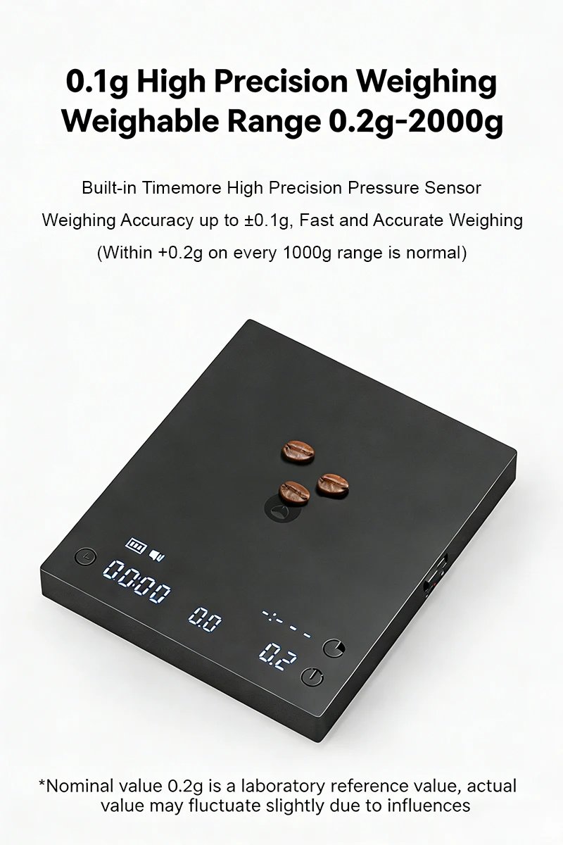 TIMEMORE Basic 3 Black Mirror Pour Over Coffee Scale Espresso Scale,Flow Rate, Auto Timer,Ratio, 3 Brewing Modes, 2kg Capacity TIMEMORE Basic 3 Black Mirror Pour Over Coffee Scale Espresso Scale,Flow Rate, Auto Timer,Ratio, 3 Brewing Modes, 2kg Capacity