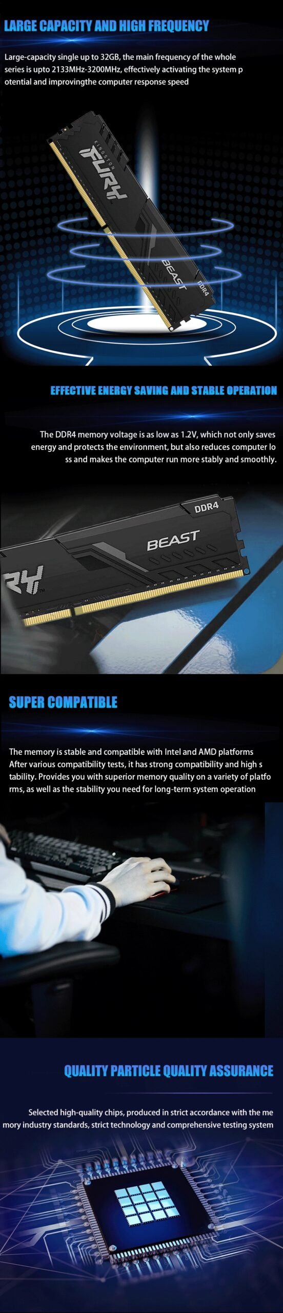 Kingston BEAST Memoria DDR4 Desktop RAM 32GB 16GB 8GB 3600 3200 2666 2400 MHz Memory 288Pin DDR4 DIMM 1.2V PC4-21300 25600 28800