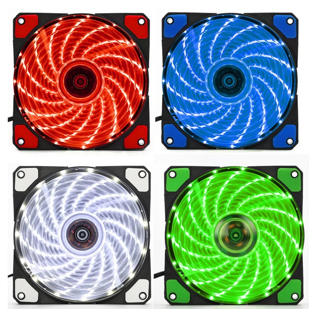 120mm Ultra Silent Computer PC Fan 15 LED CPU Case Fan LED Heatsink Cooler Master Cooling Fan 12V 4P 3P Connector Dropshipping