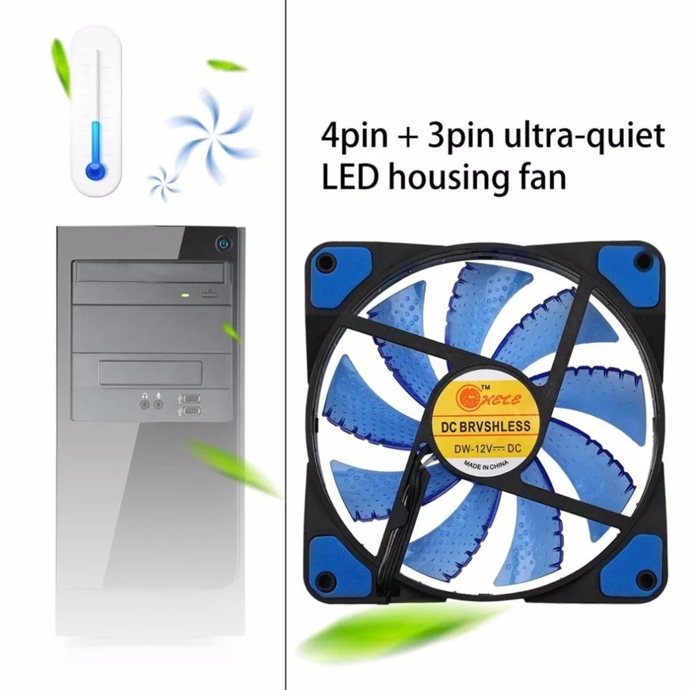 120mm Ultra Silent Computer PC Fan 15 LED CPU Case Fan LED Heatsink Cooler Master Cooling Fan 12V 4P 3P Connector Dropshipping