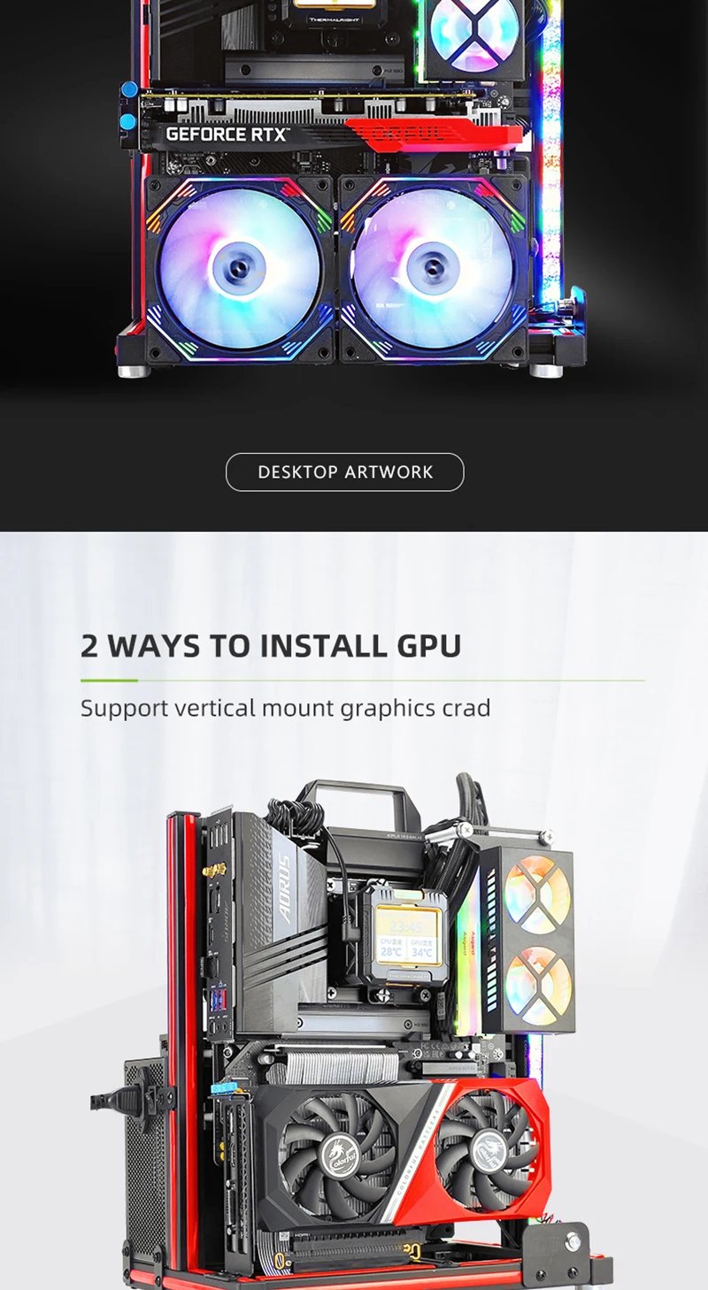 METALFISH BlockCase Aluminum Open Frame Case Support ATX/M-ATX Mainboard GPU Mount Horizontally 240 Water Cooler Gaming Cabinet